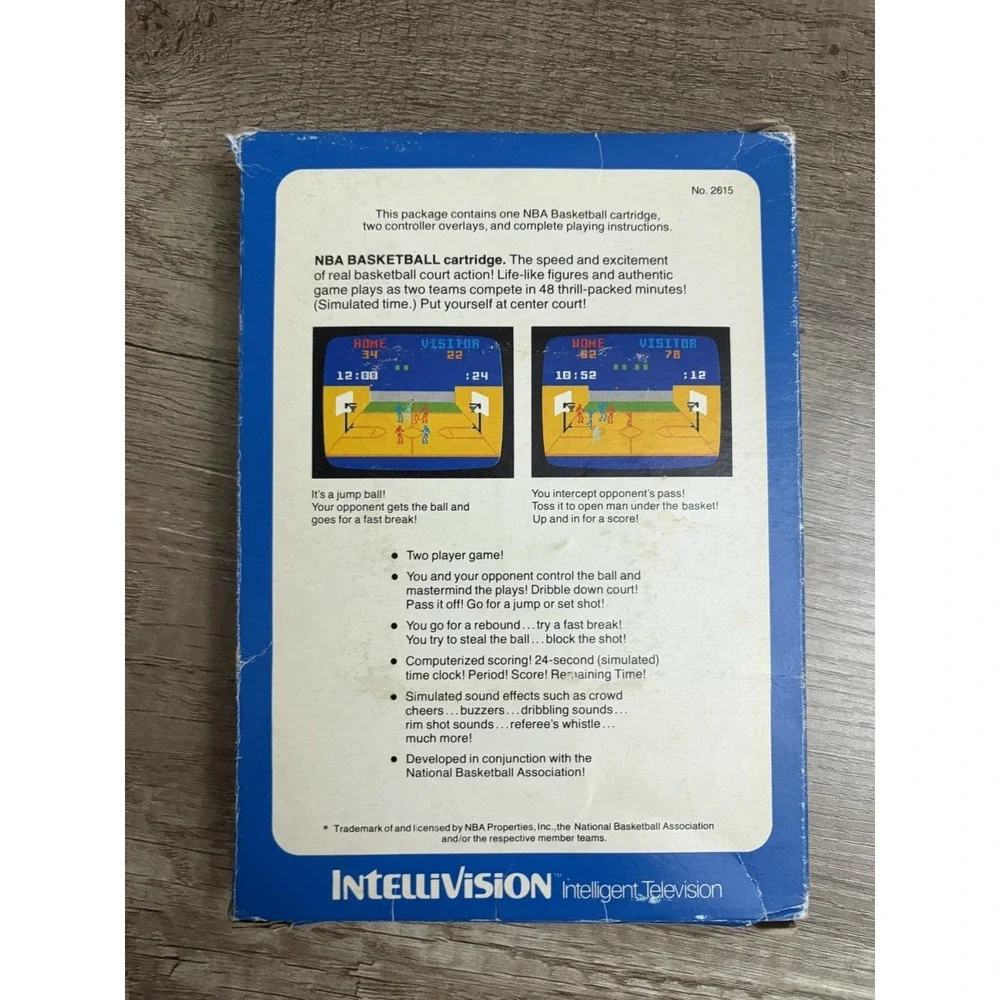 NBA Basketball (Intellivision, 1980)  W/ Box & Overlays Video Game Vintage